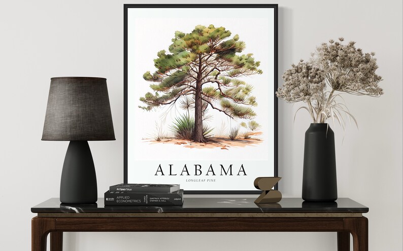 Alabama State Tree Art Print, Alabama Longleaf Pine Tree Wall Art ...