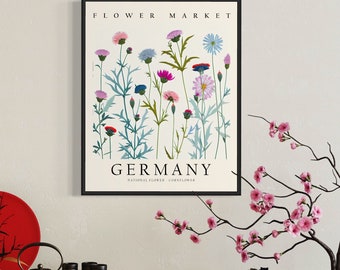 ドイツの国花、ドイツの花市場のアートプリント、1960 年代の矢車草の