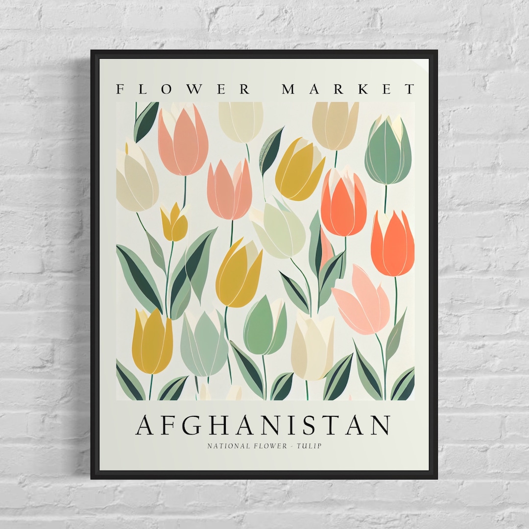 Afghanistan National Flower, Afghanistan Flower Market Art Print, Tulip 1960's Wall Art