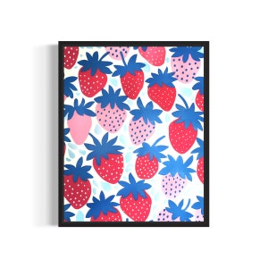 Strawberry Poster Art Print, Kitchen Fruit Decor for Kitchen Dining Restaurant , Neutral Food Pastel Artwork