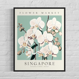 Singapur Blumenmarkt Kunstdruck, Singapur Blume, Orchidee Wandkunst, Botanische Pastell Malerei