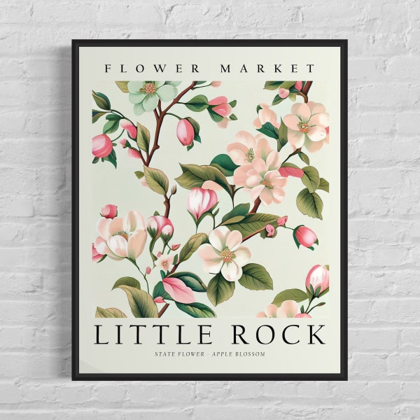 Little Rock Arkansas Flower Market Art Print, Little Rock Flower, Apple Blossom Wall Art, Botanical Pastel Artwork