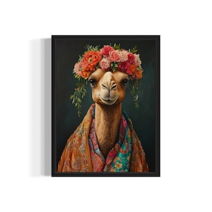Póster de camello con impresión artística, decoración de pared con flores de animales en kimono
