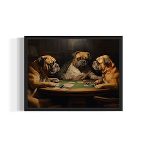 Bullmastiff Playing Cards Poster Art Print, Dog Poker Man Cave Humor Wall Art Decor, Dog Lover, Pet Artwork Painting