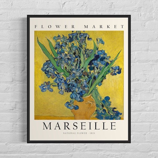 Marseille France Flower Market Art Print, Iris Flower Wall Art Poster