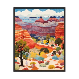 Grand Canyon Landscape Scenery Poster Art Print, American Folk Art Wall Art Decor, Naive Painting Gifts