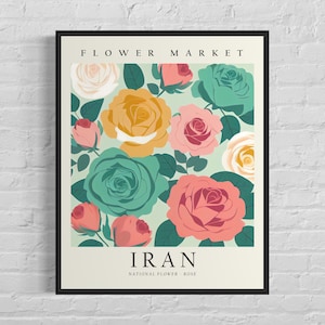 Iran Flower Market Art Print, Iran Flower, Rose Wall Art, Botanical Pastel Artwork