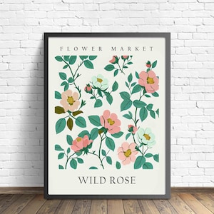 Wild Rose Flower Market Art Print, Wild Rose Wall Art, Botanical Pastel ...