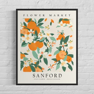 Sanford Florida Flower Market Art Print, Sanford Flower, Orange Blossom Wall Art, Botanical Pastel Artwork