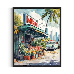Miami Blumenmarkt Poster Kunstdruck, Neutrales Pastell Pastell Kunstwerk Wandkunst Malerei Schlafzimmer, Restroom Decor