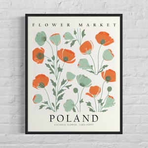 Poland National Flower, Poland Flower Market Art Print, Corn Poppy 1960&#39;s Wall Art , Neutral Botanical Pastel Artwork