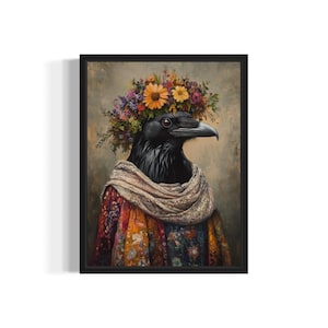 Plakat Raven Art Print, Kwiaty zwierząt w kimonie Dekoracja ścienna Malarstwo Dzieło sztuki Dekoracja sypialni