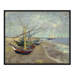 Vincent Van Gogh Poster Art Print - Fishing boats on the beach (1888) - Vintage Gallery Wall Art, Van Gogh Poster Artwork