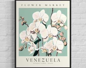 Venezuela Flower Market Art Print, Venezuela Flower, Orchid Wall Art, Botanical Pastel Artwork