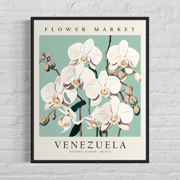 Venezuela Flower Market Art Print, Venezuela Flower, Orchid Wall Art, Botanical Pastel Artwork