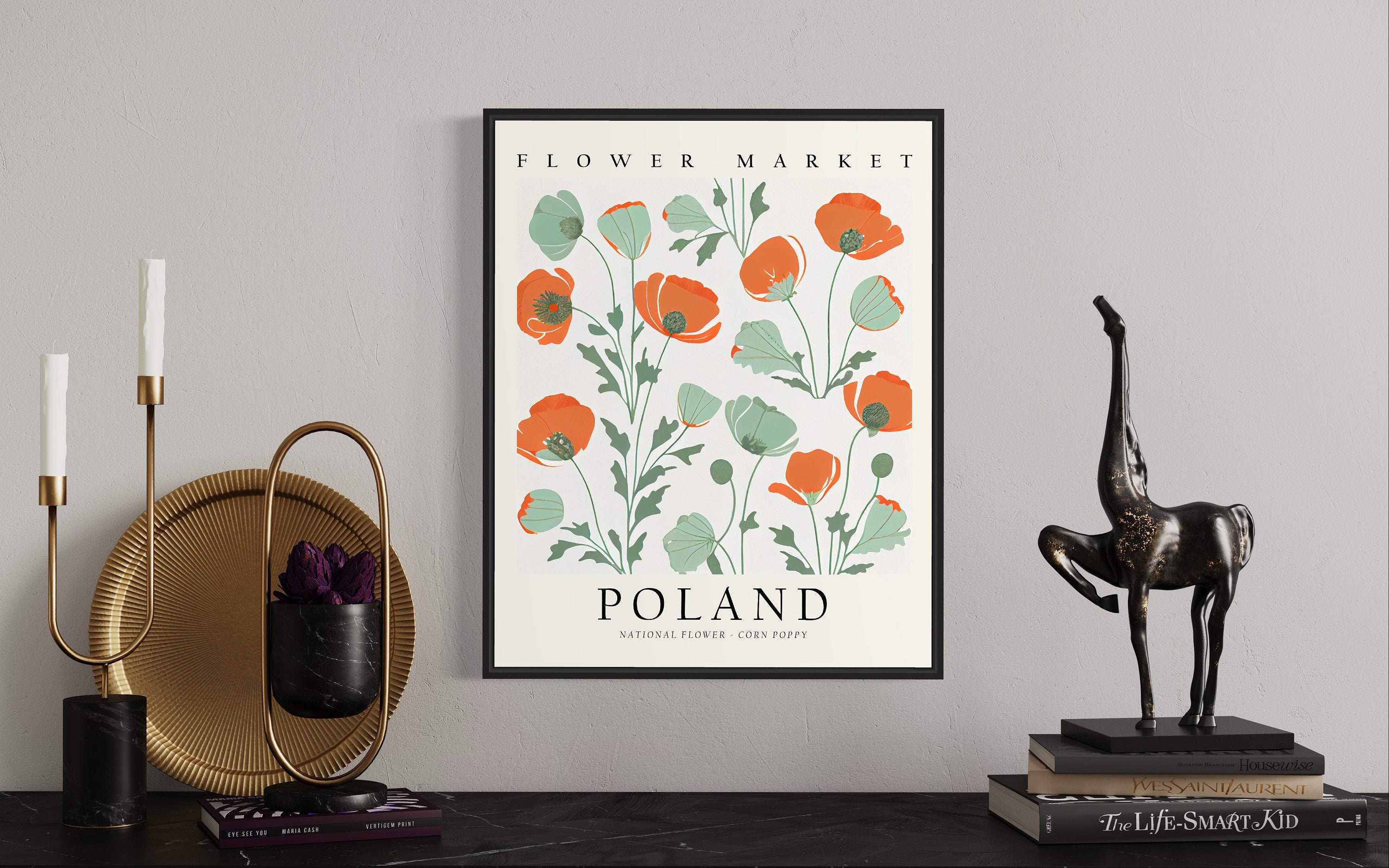Flower Art Flower, Poppy Neutral , Art Corn Print, Pastel Wall Market Etsy Norway - Poland 1960\'s Botanical Poland National Artwork