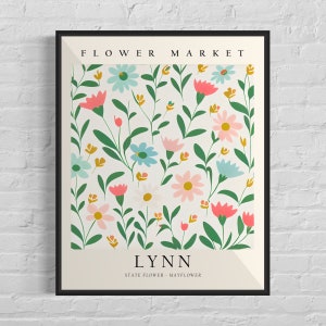 Lynn Massachusetts Flower Market Art Print, Lynn Flower Wall Art, Mayflower Botanical Pastel Artwork