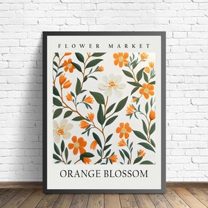 Orange Blossom Flower Market Art Print, Orange Blossom Wall Art, Botanical Pastel Artwork
