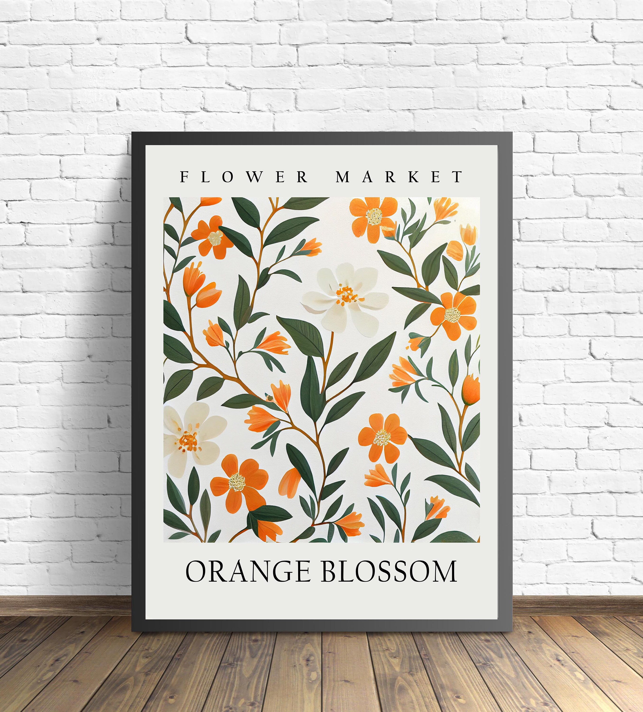 Digital Orange Flower Marigold Set of 2 Art Print