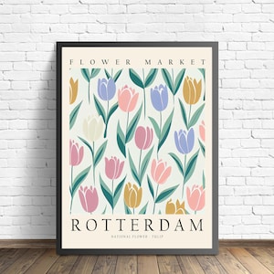 Rotterdam Netherlands National Flower, Flower Market Art Print, Rotterdam 1960&#39;s Wall Art , Neutral Botanical Pastel Artwork