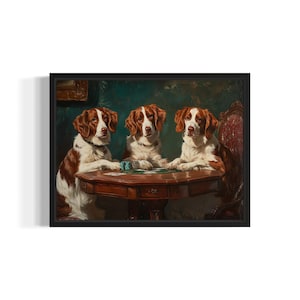 Brittany Playing Cards Poster Art Print, Dog Poker Man Cave Humor Wall Art Decor, Dog Lover, Pet Artwork Painting