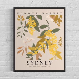 Sydney Australia Flower Market Art Print, Golden Wattle Flower Wall Art Poster