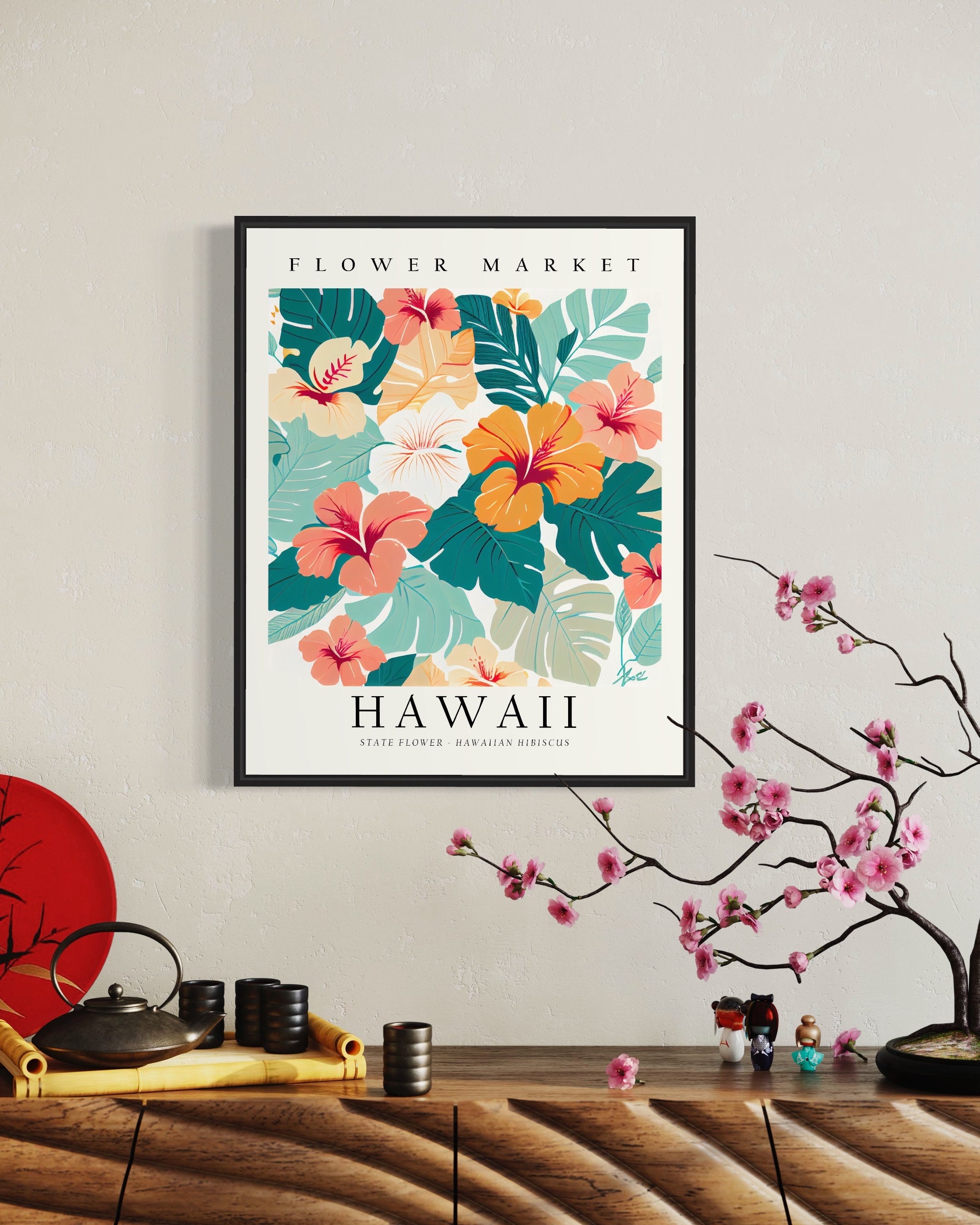ハワイ州の花、ハワイ フラワー マーケットのアート プリント