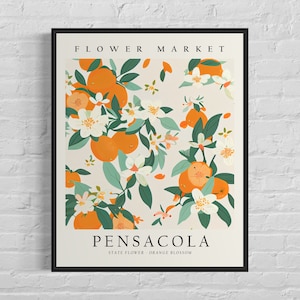 Pensacola Florida Flower Market Art Print, Pensacola Flower, Orange Blossom Wall Art, Botanical Pastel Artwork
