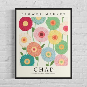 Chad Flower Market Art Print, Chad Flower, Gerbera Daisy Wall Art, Botanical Pastel Artwork