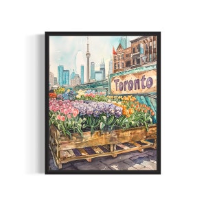 Cartaz de arte do mercado de flores de Toronto, Canadá, impressão artística, arte em pastel botânico neutro, pintura de parede, quarto, decoração de banheiro