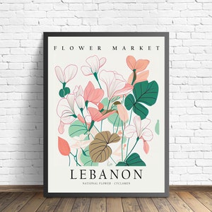 Lebanon National Flower Market Art Print, Lebanon Flower, Cyclamen Wall Art, Botanical Pastel Artwork