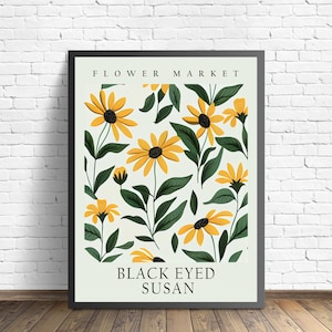 Black Eyed Susan Flower Market Art Print, Black Eyed Susan Wall Art, Botanical Pastel Artwork