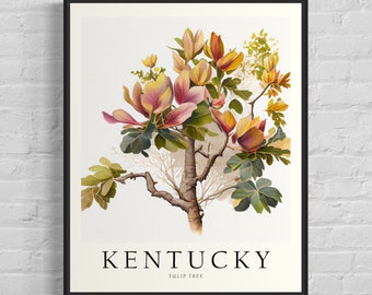 Impression d’art d’arbre d’état du Kentucky, art mural de tulipier, œuvre d’art de symbole d’arbre d’état