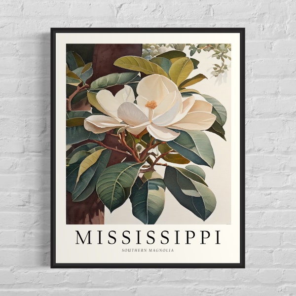 Mississippi State Tree Art Print, Southern Magnolia Tree Wall Art, State Tree Symbol Artwork