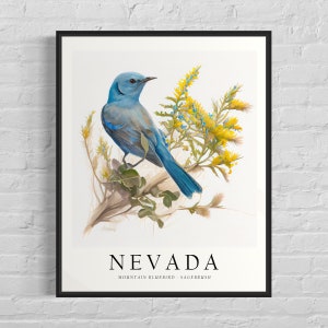 Nevada State Bird Art Print, Nevada State Flower, Nevada Wall Art, Home Decor