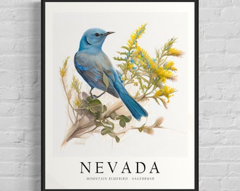 Nevada State Bird Art Print, Nevada State Flower, Nevada Wall Art, Home Decor