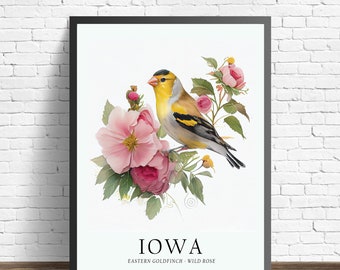 Iowa State Bird Art Print, Iowa State Flower, Iowa Wall Art, Home Decor