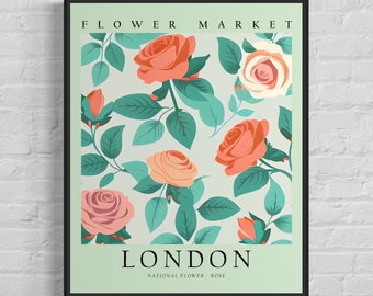 London England Flower Market Art Print, Rose Flower Wall Art Poster