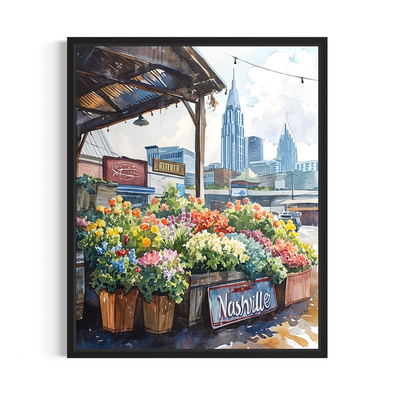 Nashville Flower Market Poster Art Print, Neutral Botanical Pastel Artwork Wall Art Painting Bedroom, Restroom Decor image 1
