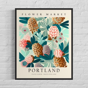 Portland Maine Flower Market Art Print, Portland, Virginia Wall Art, Botanical Pastel Artwork