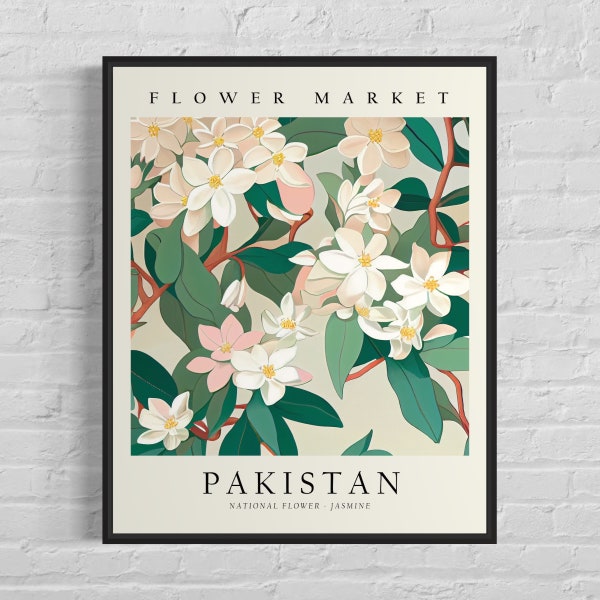 Pakistan Flower Market Art Print, Pakistan Flower, Jasmine Wall Art, Botanical Pastel Artwork