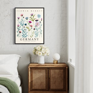 Germany National Flower, Germany Flower Market Art Print, Cornflower 1960's Wall Art , Neutral Botanical Pastel Artwork image 2