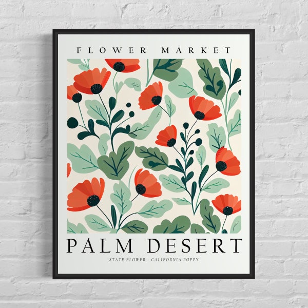 Palm Desert California Flower Market Art Print, Palm Desert Flower, California Poppy Wall Art, Botanical Pastel Artwork