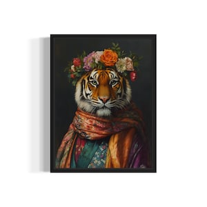 Plakat Tygrys Syberyjski Sztuka Wydruku, Kwiaty Zwierzęce w Kimono Dekoracja Ścienna Malarstwo Dzieło Sztuki Dekoracja Sypialni