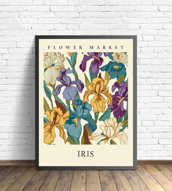 Iris Flower Market Art Print, Iris Wall Art, Botanical Pastel Artwork