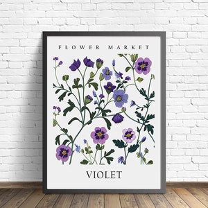 Violet Flower Market Art Print, Violet Wall Art, Botanical Pastel Artwork