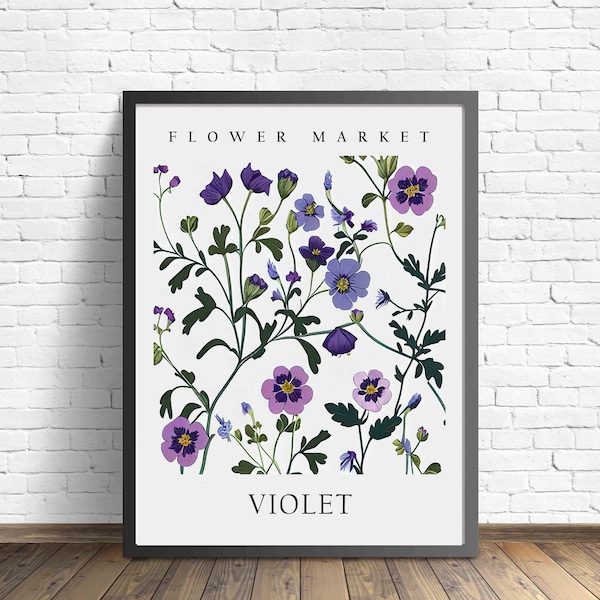 Violet Flower Market Art Print, Violet Wall Art, Botanical Pastel Artwork