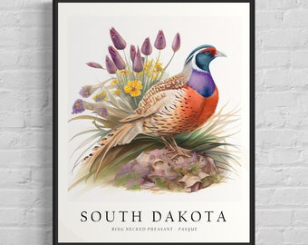 South Dakota State Bird Art Print, South Dakota State Flower, South Dakota Wall Art, Home Decor