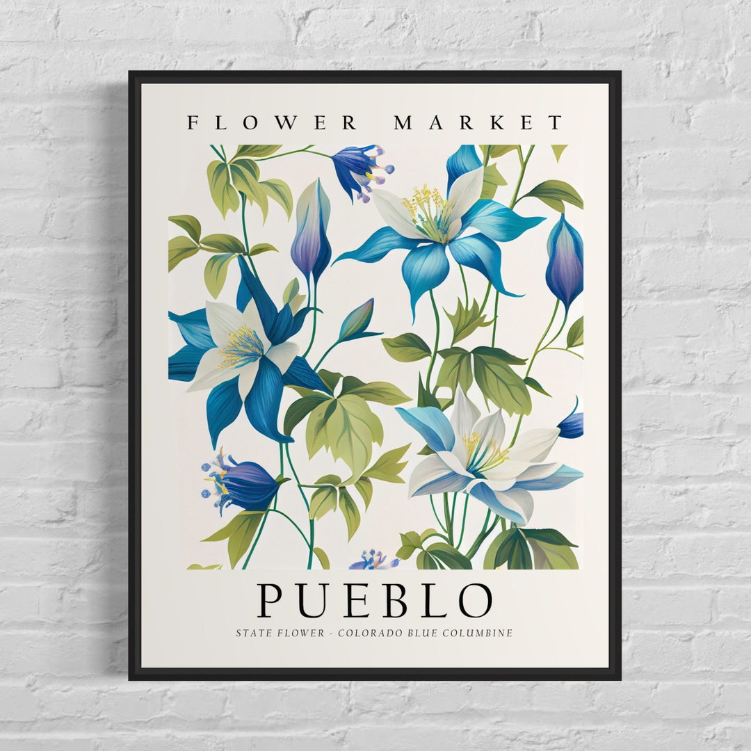 Pueblo Colorado Flower Market Art Print, Pueblo Flower, Colorado Blue