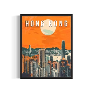 Póster con impresión artística de la ciudad de Hong Kong, decoración retro vintage de monumentos